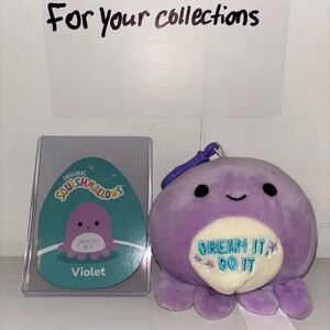 NWT KellyToy Squishmallow Clip-On Violet the Octopus 3.5" Purple Clip